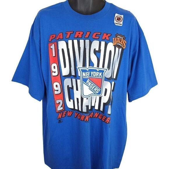 New York Rangers T Shirt Vintage 90s 1992 Division Champs Starter NHL Hockey